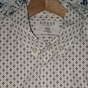 GUESS Men's White and Black Geometric Shirt